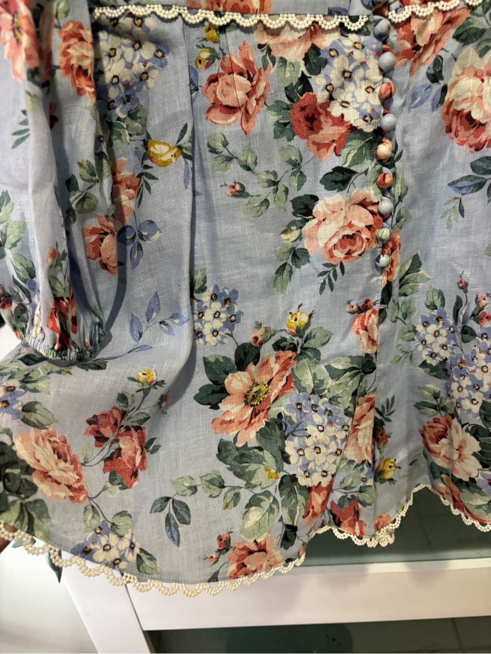 Zimmermann Bowie linen playsuit Pale Blue Floral V-Neck Long Sleeve size 3 - Picture 5 of 6